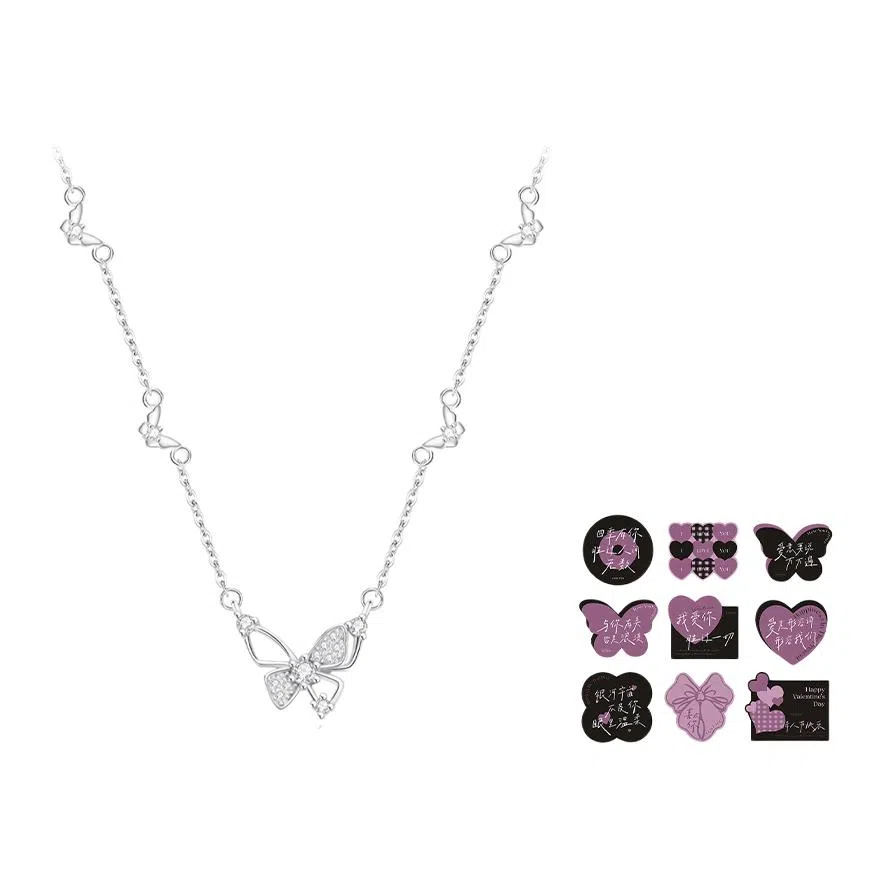 【999足银纯银 好运福蝶/浪漫卡片】 福韵金 六桂福&蝴蝶轻奢精致梦幻灵动在逃公主闪耀蝶舞请冷风高级简约日常百搭 银 项链 女款
