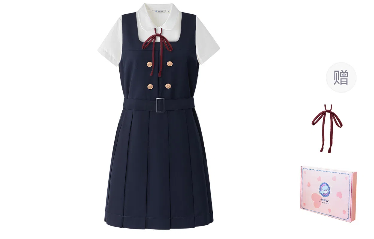 东鲸岁时记 学院风纯色舒适短袖衬衫高腰合身短裙制服 女款 岚樱中