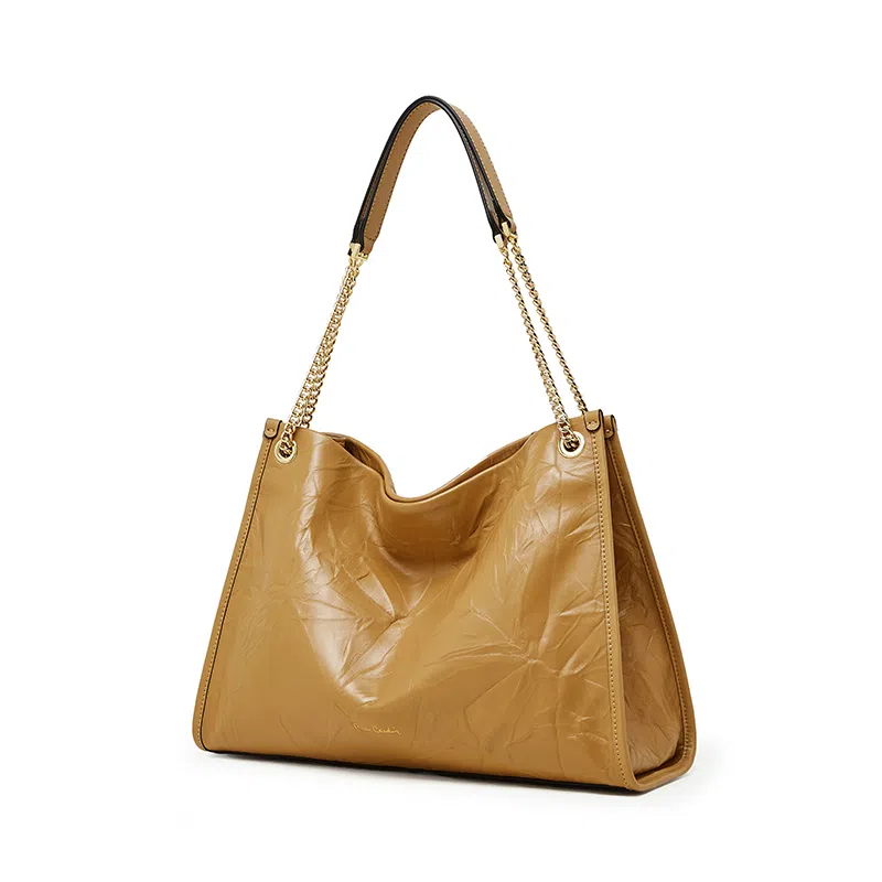 Pierre Cardin Vintage Chain Tote Bag Black Milk Tea