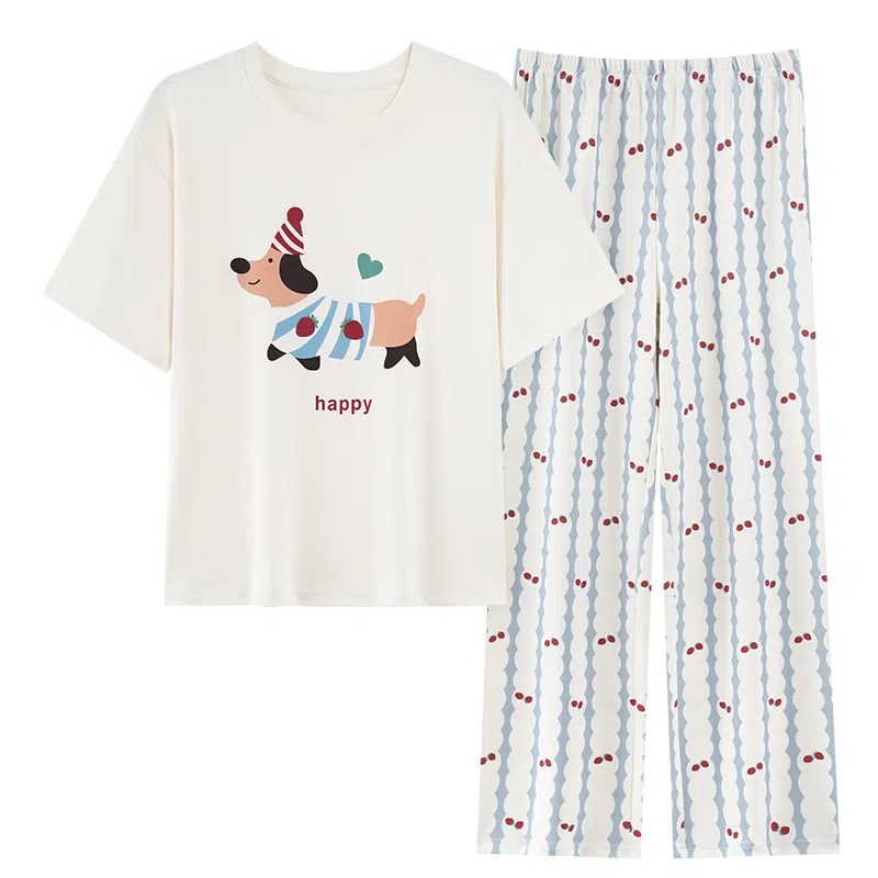 莫代尔 时尚气质百搭个性圆领套头轻柔简洁家居服可外穿女士睡衣套装 女款