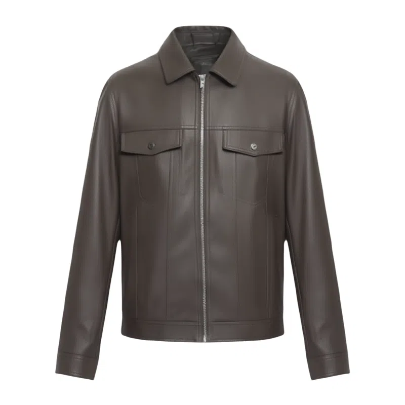 古鲨 工装风潮流翻领高级颗粒纹痞帅直筒外套皮衣 男款