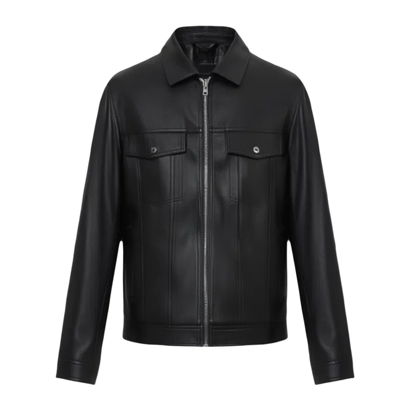 古鲨 工装风潮流翻领高级颗粒纹痞帅直筒外套皮衣 男款