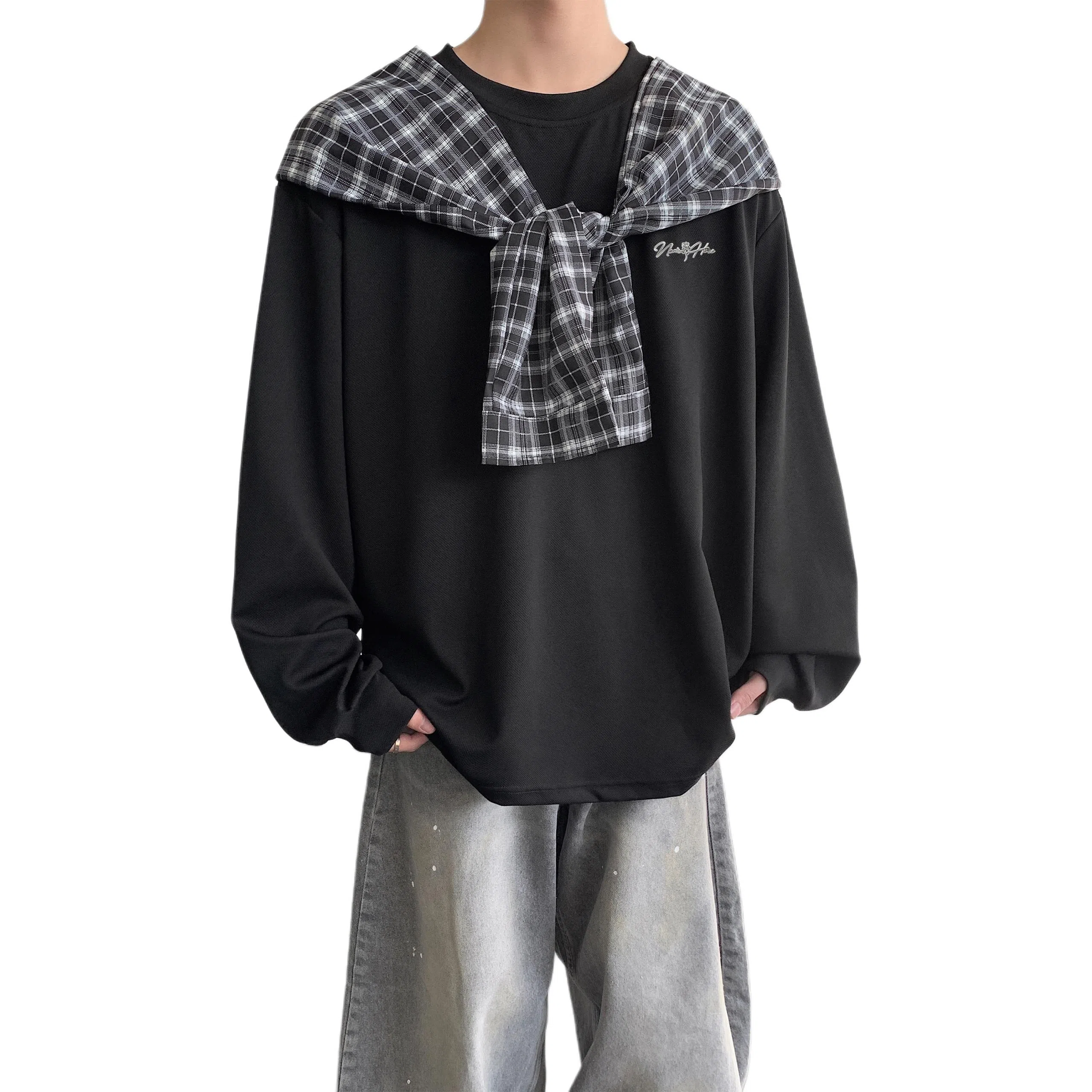 布客行 美式高街复古港风回潮轻奢老钱风可拆卸胸针领落肩袖潮牌长袖休闲舒适百搭学院风亲肤卫衣 男女同款