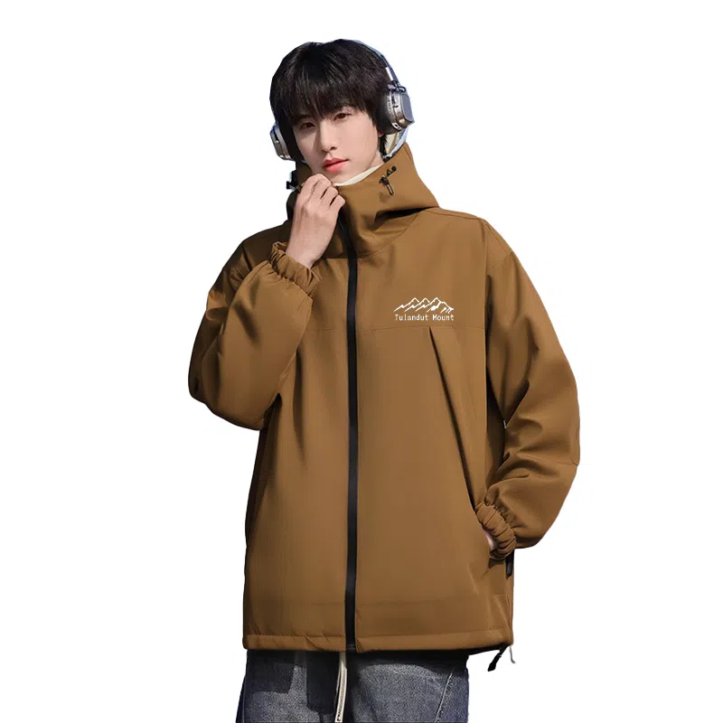 图兰朵  山地户外登山运动休闲宽松连帽百搭夹克外套软壳  防水防风冲锋衣 男女同款