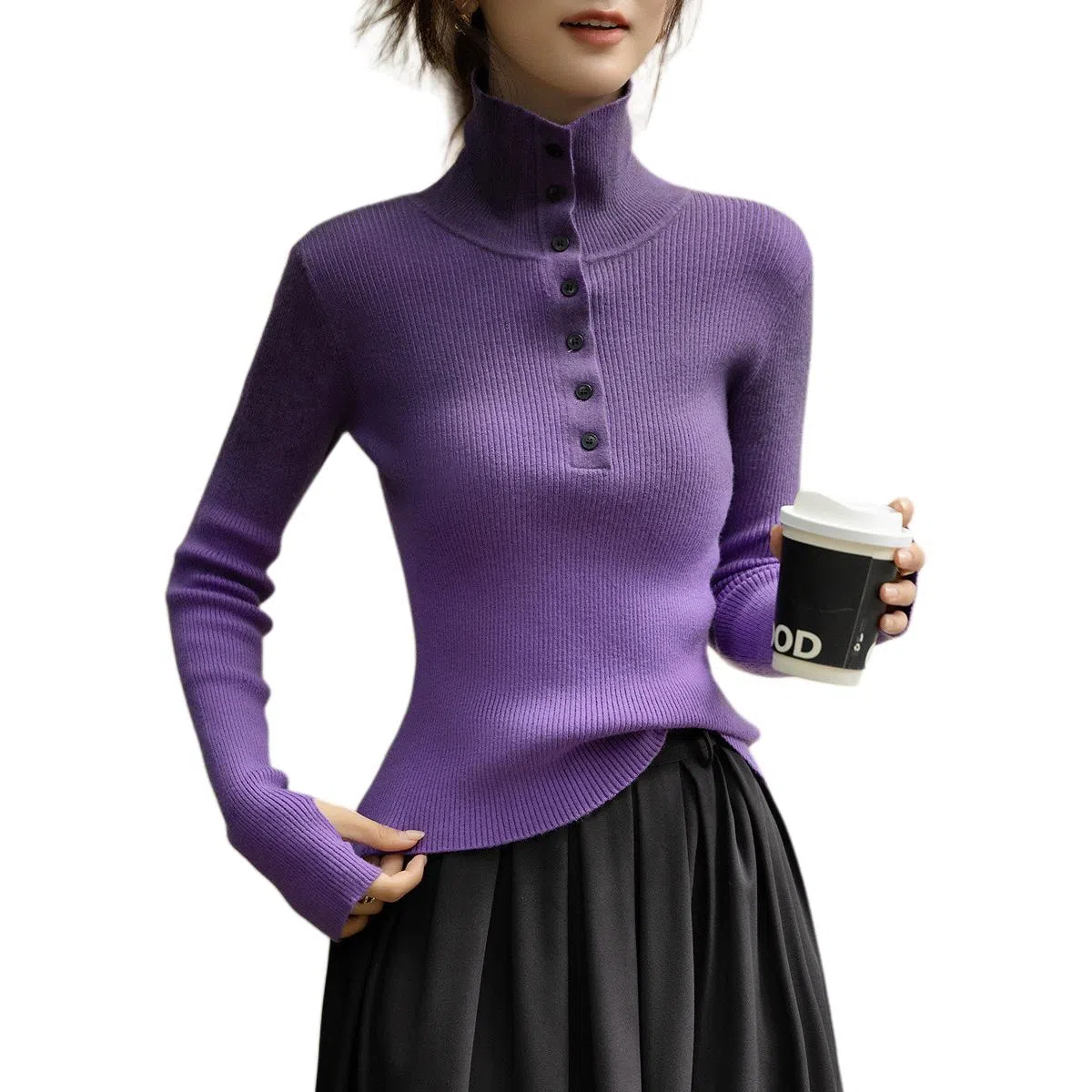 【dme】 秋季高智感钉扣翻领线衫纤绒纱气质优雅简约舒适修身百搭针织衫 女款