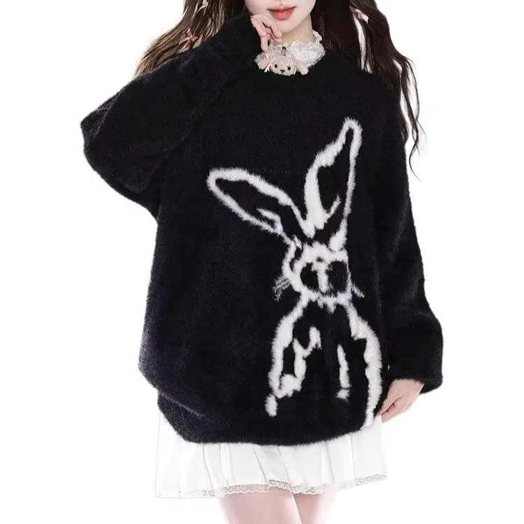 欧迪芬 奶呼呼马海毛软糯冬季美式小兔提花慵懒风毛衣 女款