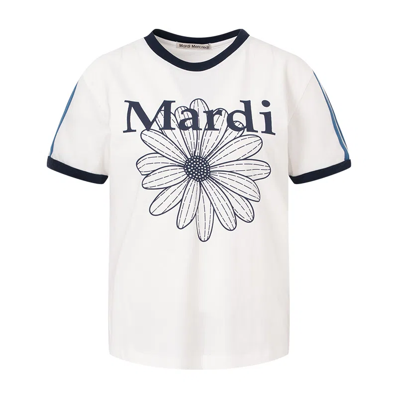MARDI MERCREDI LINGER TSHIRT FLOWERMARDI_IVORY NAVY SS25T
