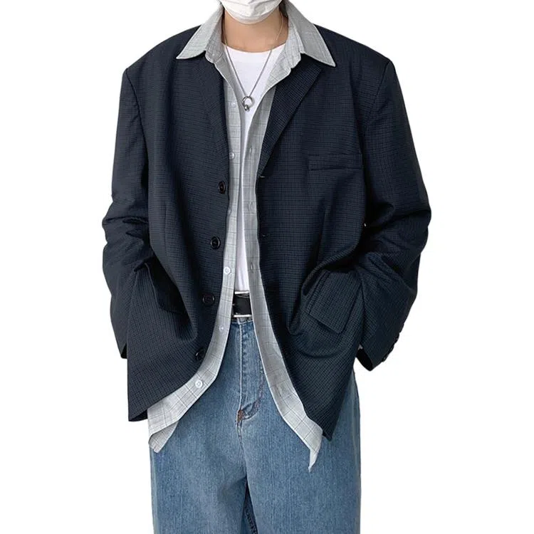 冈哉 复古日系小格子中性款休闲外套垂感多粒单排扣百搭个性潮搭潮流潮牌时尚慵懒感日常通勤柔软舒适亲肤便服单西西装 男女同款