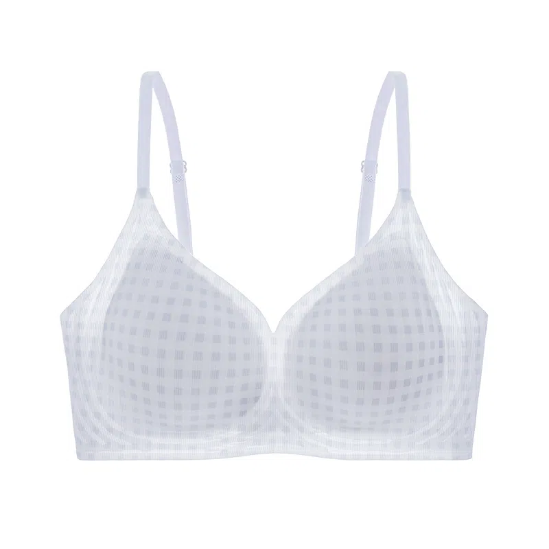 二三二三 裸感冰凉亲肤柔软内衣舒适透气吸汗聚拢防下垂胸罩清新格子侧收副乳美背甜美百搭日常通勤可调节肩带文胸 女款