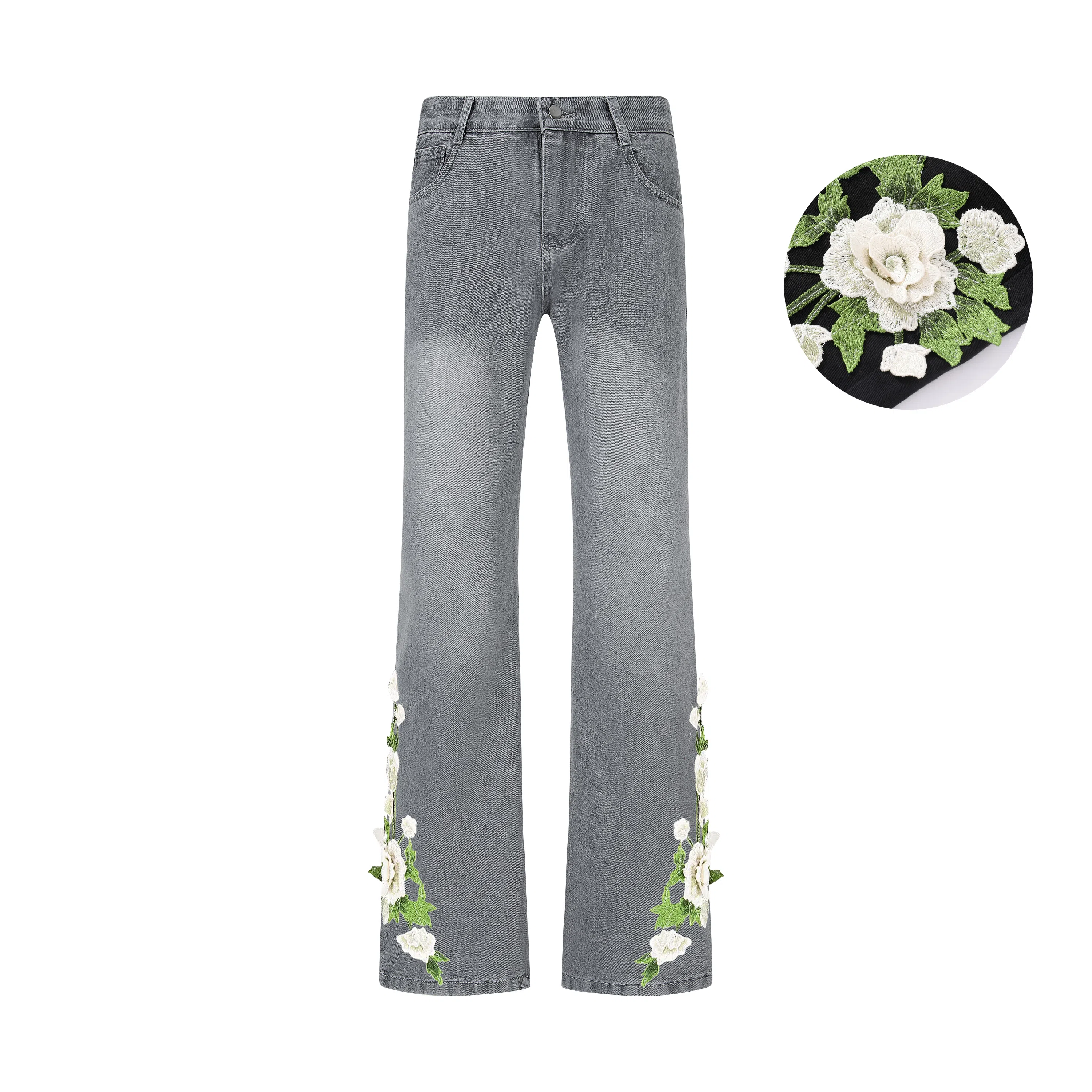 【万针刺绣3D立体浮雕】布客行 重工美式复古水洗直筒基础款花卉透气高街舒适亲肤休闲百搭微喇纯色长裤显高显瘦显腿长牛仔裤 男女同款