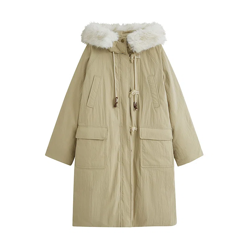 茵曼 连帽牛角扣中长款简约羽绒服 女款