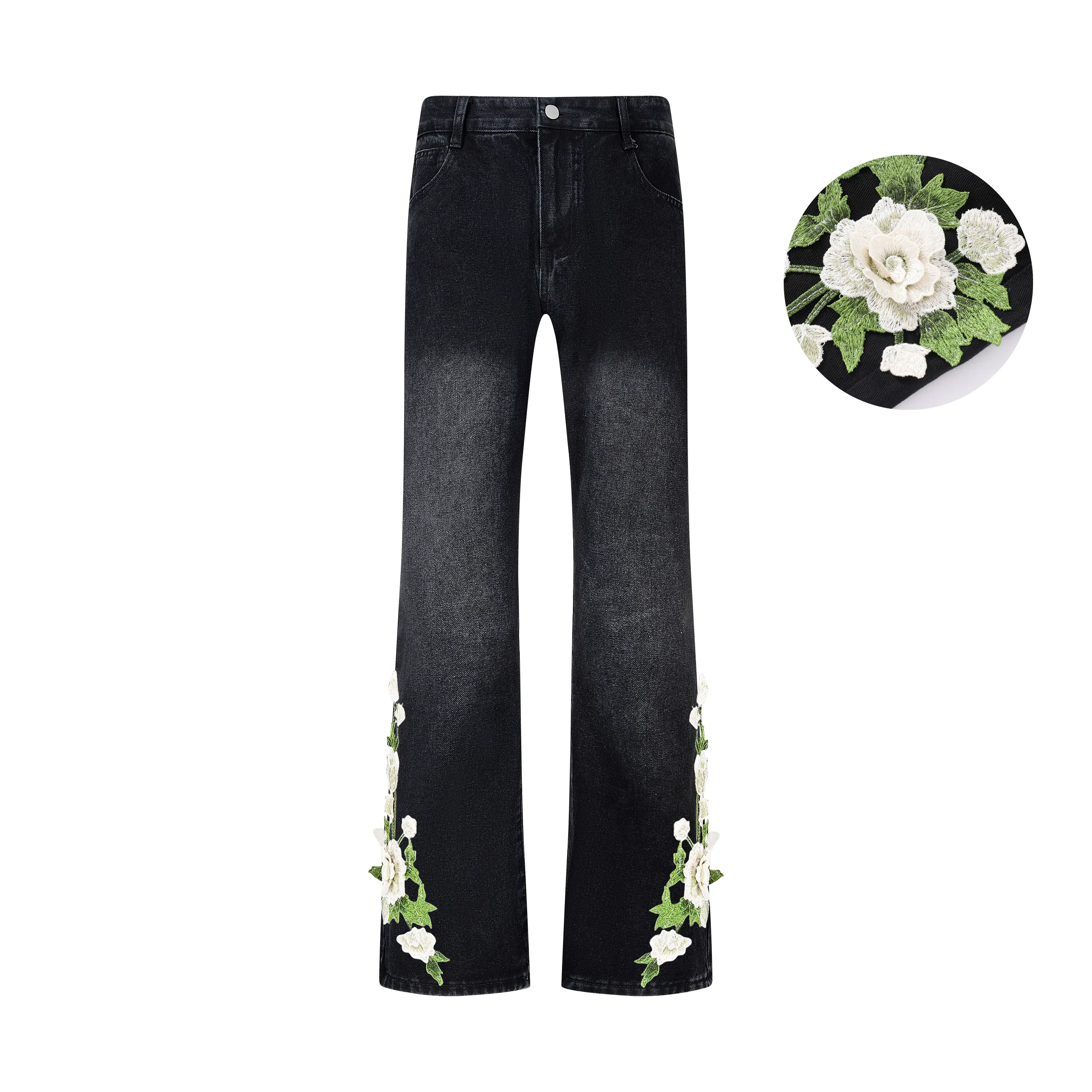 【万针刺绣3D立体浮雕】布客行 重工美式复古水洗直筒基础款花卉透气高街舒适亲肤休闲百搭微喇纯色长裤显高显瘦显腿长牛仔裤 男女同款