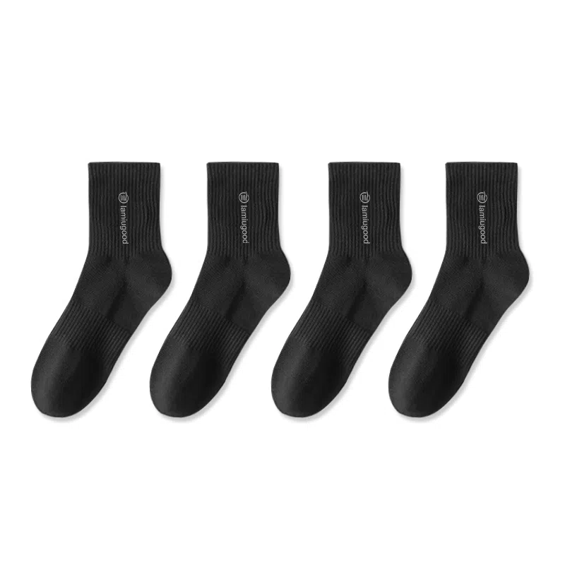 兰缪 四季款秋冬保暖加厚柔软亲肤纯色棉袜子情侣款透气防滑跑步运动休闲耐磨抗起球百搭中筒袜 男女同款 五双礼袋装