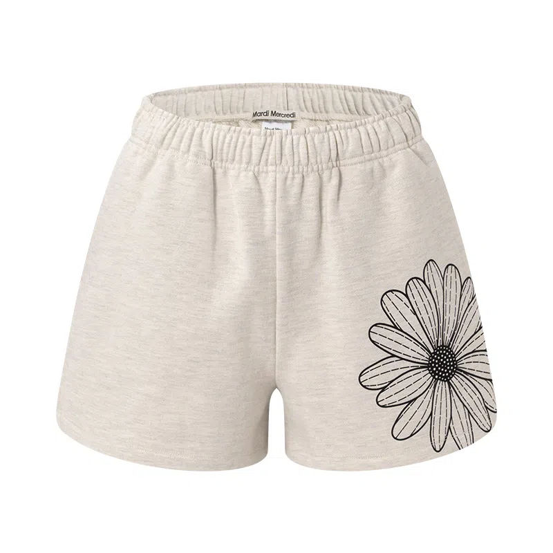 MARDI MERCREDI SS25 SWEAT SHORTS FLOWER_OATMEAL BLACK