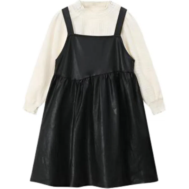梦特娇 纯色打底衫皮质吊带连衣裙裙装套装 儿童款