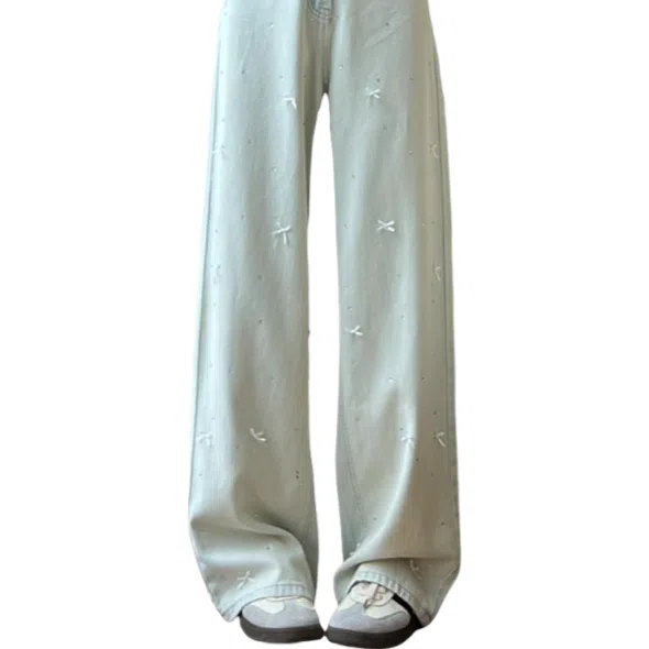 识恩 适中宽松时尚阔腿高腰牛仔裤 女款