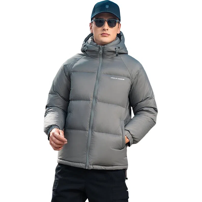 鸭鸭 极寒户外系列 中青年纯色韩版休闲基础百搭短款连帽加厚保暖运动面包羽绒服 男款