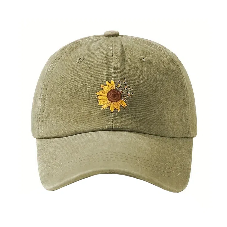 【出勤神器】 浪莎 韩系向日葵花卉印花复古做旧户外百搭 棉 鸭舌帽 男女同款情侣款