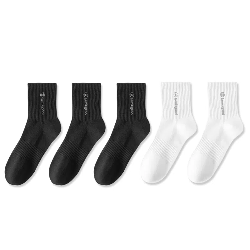 兰缪 四季款秋冬保暖加厚柔软亲肤纯色棉袜子情侣款透气防滑跑步运动休闲耐磨抗起球百搭中筒袜 男女同款 五双礼袋装