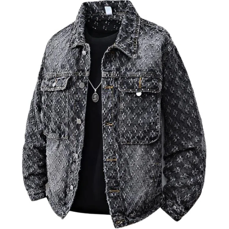 HIPHOPPUNKS Jacquard Vintage Denim Jacket