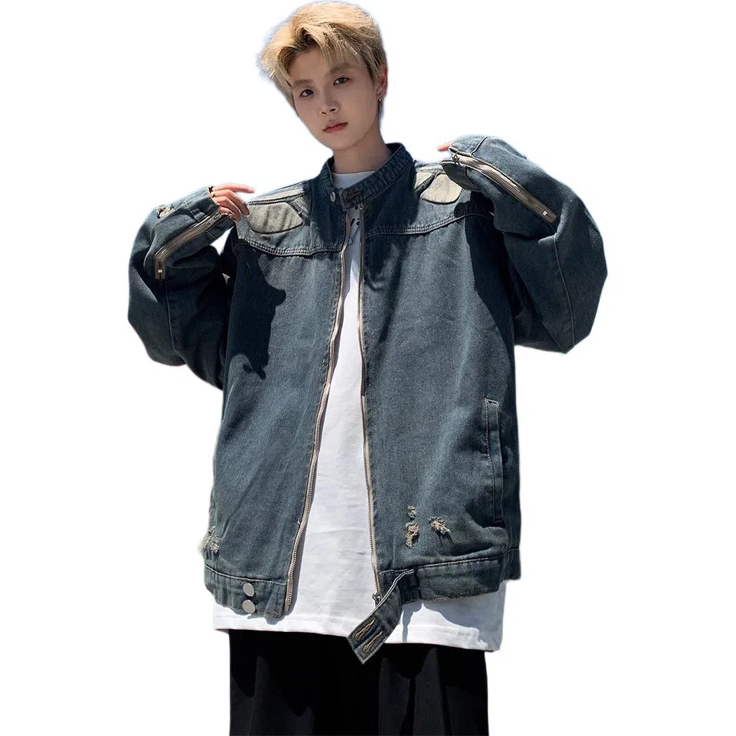 美式复古高街个性潮牌夹克 宽松舒适时尚百搭牛仔外套 男女同款