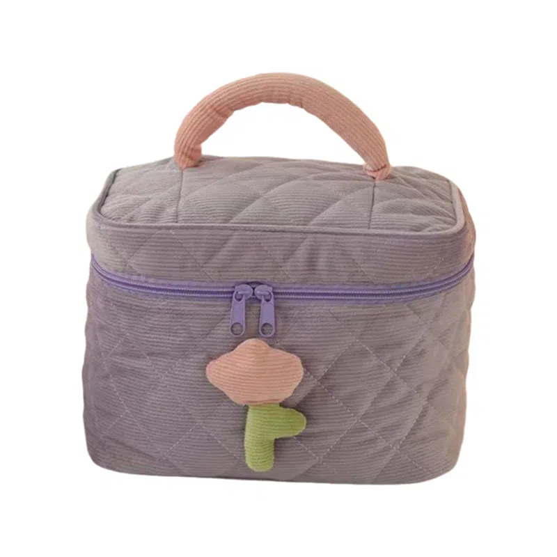 悦语实用少女心包 便携收纳防尘 化妆包奶油灯芯绒可爱化妆包高级感可爱洗漱包便携大容量化妆品收纳包