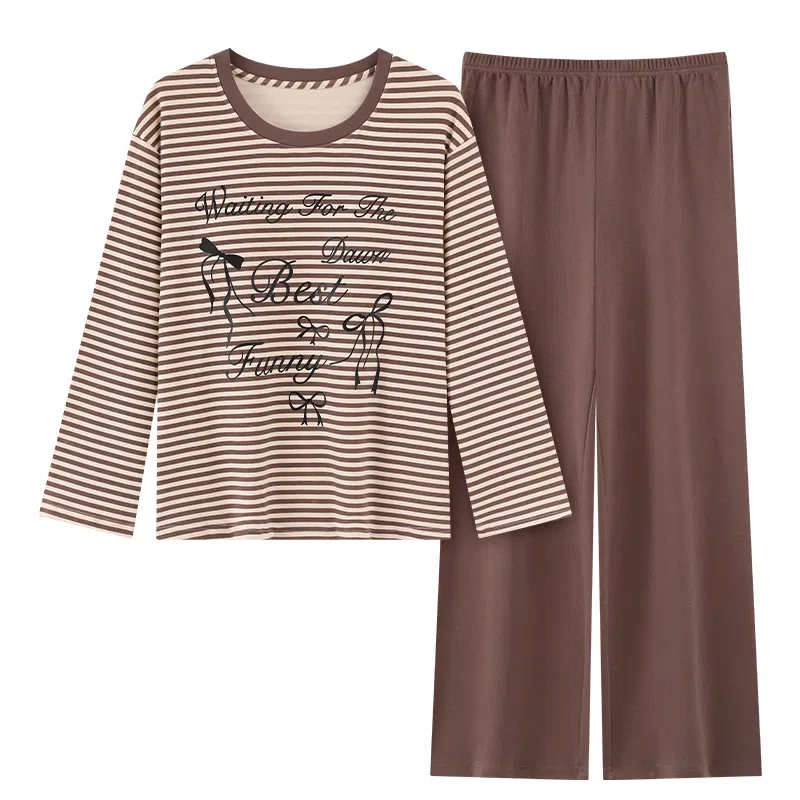 莫代尔 春秋开衫一体式免穿文胸清新气质家居服睡衣套装 女款