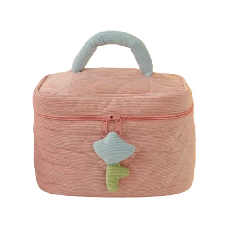 悦语实用少女心包 便携收纳防尘 化妆包奶油灯芯绒可爱化妆包高级感可爱洗漱包便携大容量化妆品收纳包