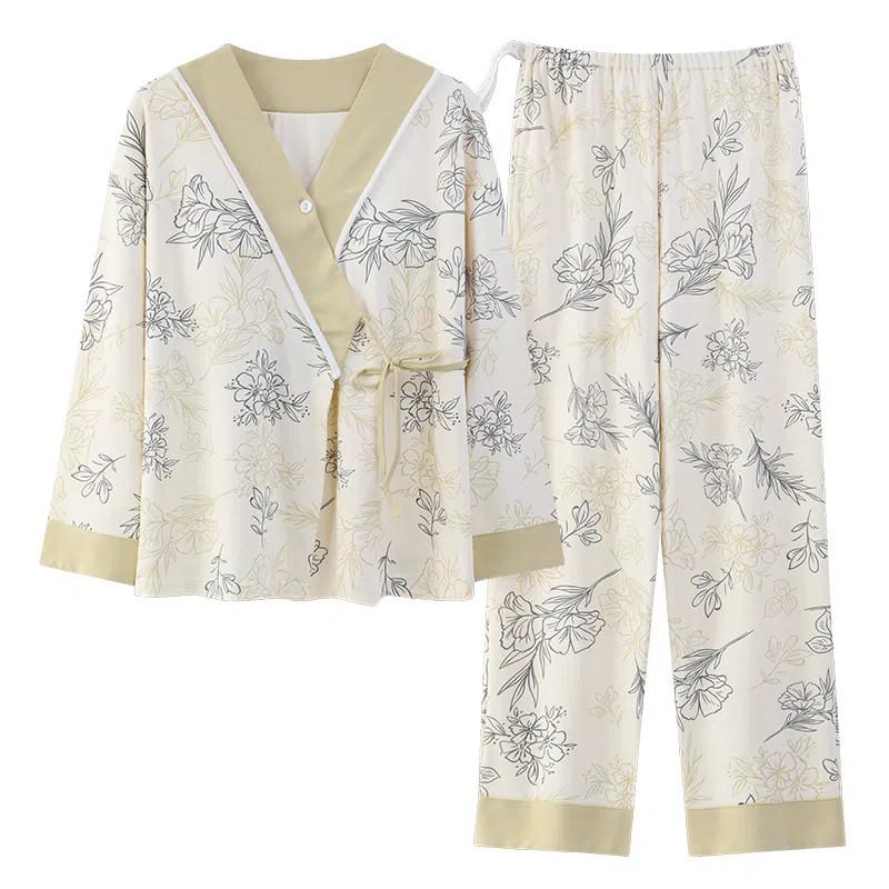 莫代尔 春秋清新带杯垫气质一体式月子家居服睡衣套装 女款