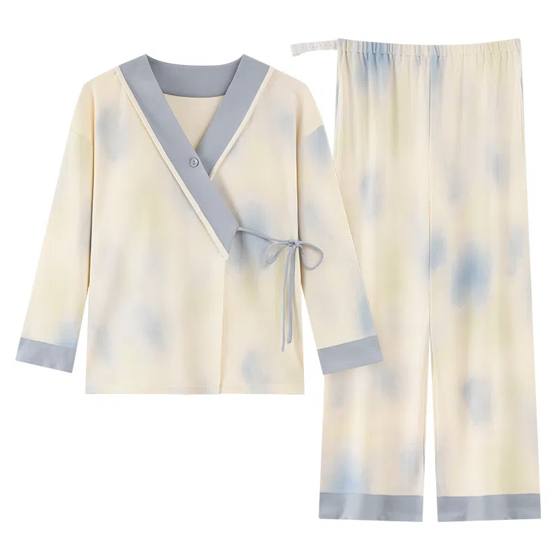 莫代尔 清新春秋气质一体式简约带杯垫月子家居服睡衣套装 女款