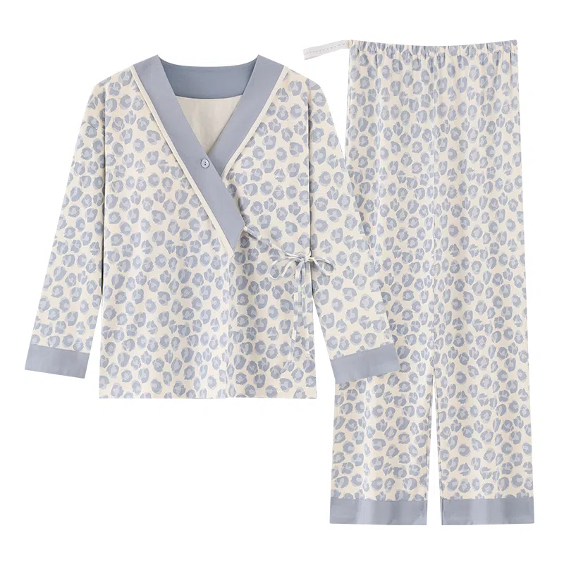 莫代尔 清新春秋气质一体式简约时尚带杯垫月子家居服睡衣套装 女款