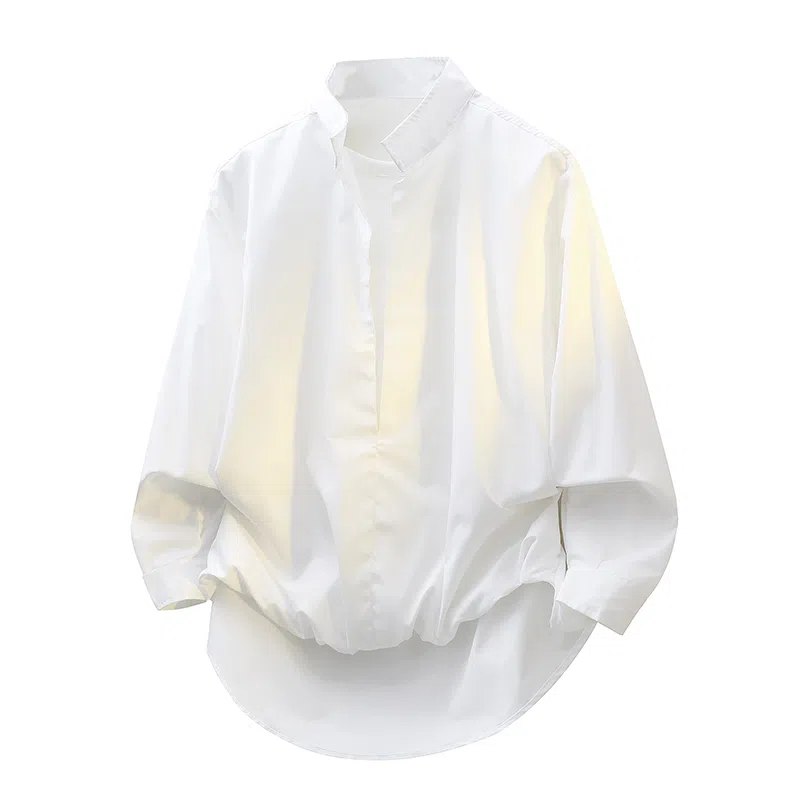 【dme】 简约纯色假两件长袖上衣休闲宽松百搭舒适潮流衬衫 男女同款