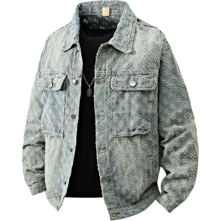 HIPHOPPUNKS Jacquard Vintage Denim Jacket