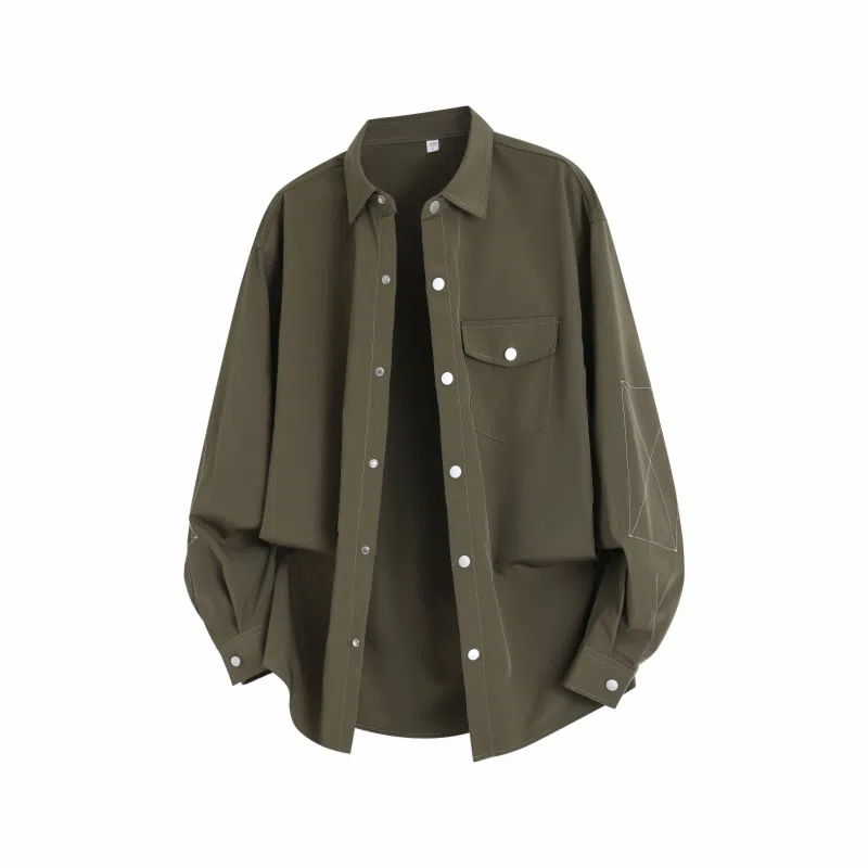 双星八特 学院风纯色宽松休闲翻领长袖衬衫 男女同款