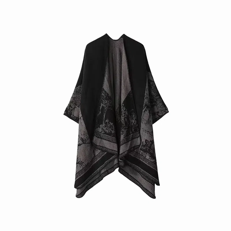 北极绒 潮流小众复古双面印花高级开叉旅游空调房 涤纶 披肩 女款