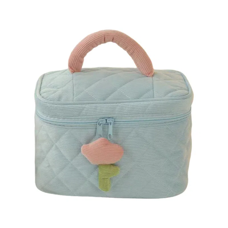 悦语实用少女心包 便携收纳防尘 化妆包奶油灯芯绒可爱化妆包高级感可爱洗漱包便携大容量化妆品收纳包