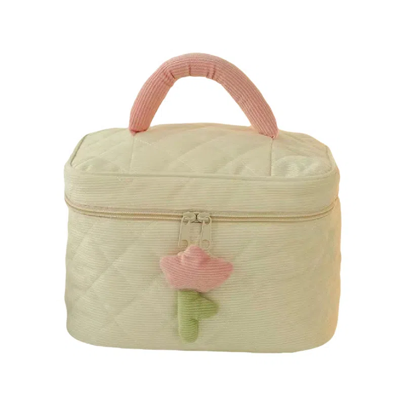 悦语实用少女心包 便携收纳防尘 化妆包奶油灯芯绒可爱化妆包高级感可爱洗漱包便携大容量化妆品收纳包