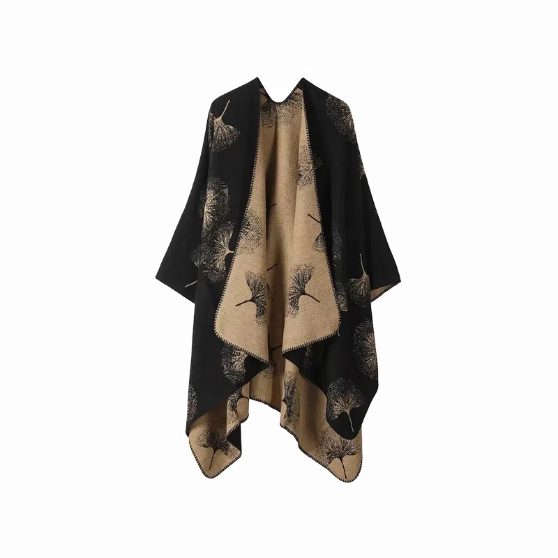 北极绒 潮流小众复古双面印花高级开叉旅游空调房 涤纶 披肩 女款