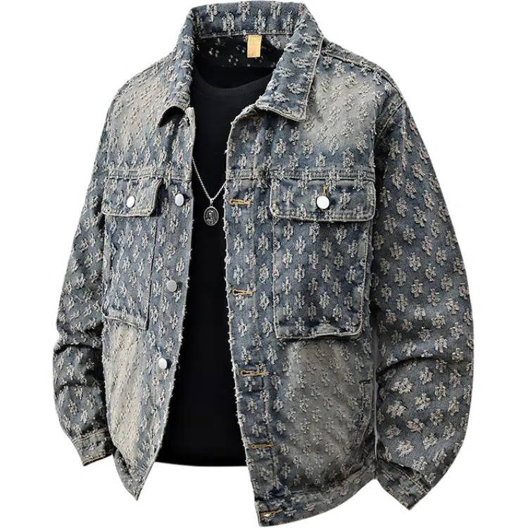 HIPHOPPUNKS Jacquard Vintage Denim Jacket
