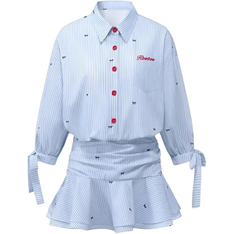 苏九儿 甜美穿搭条纹衬衫长袖连衣裙 女款