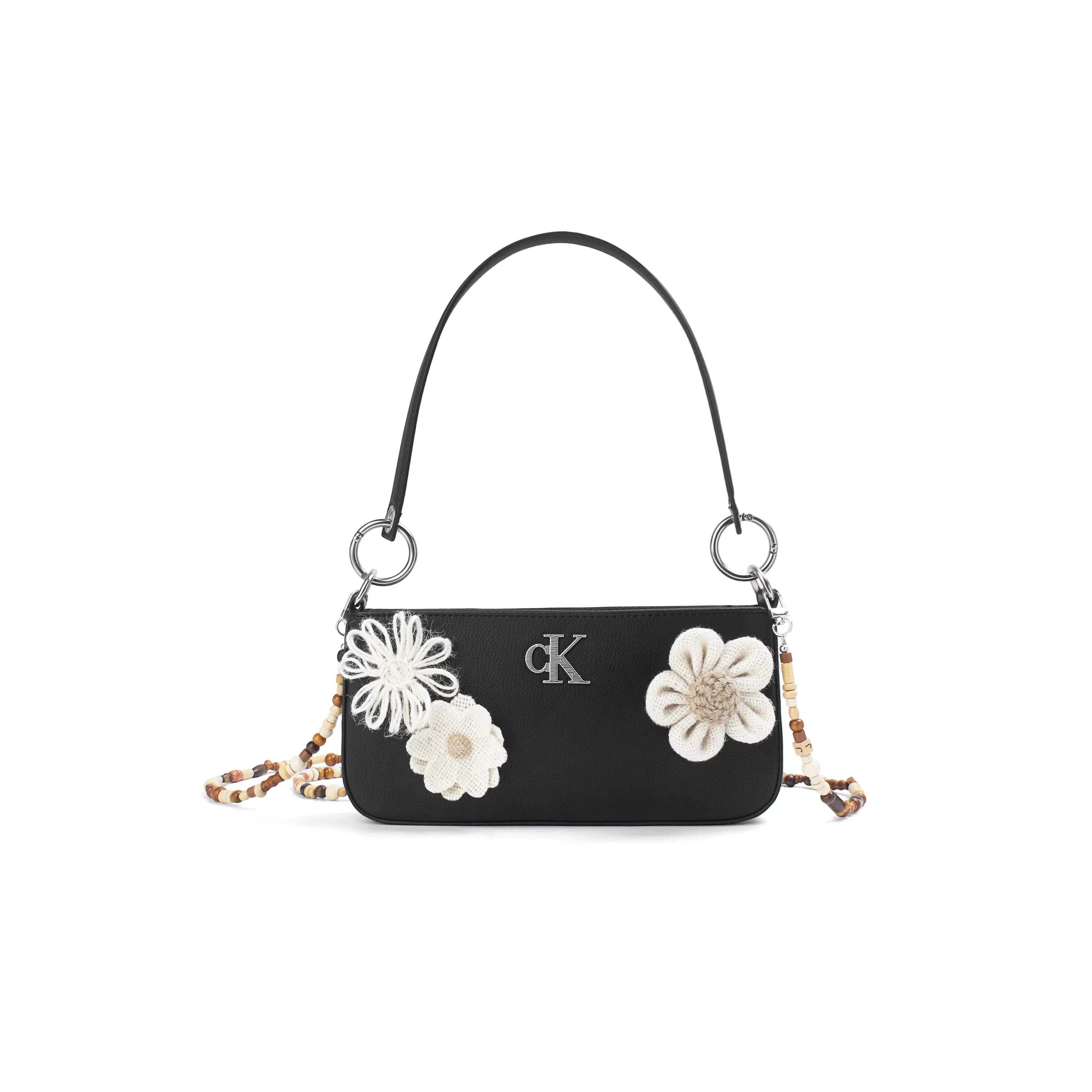 Calvin Klein Edor Woven Flower Shoulder Bag Black
