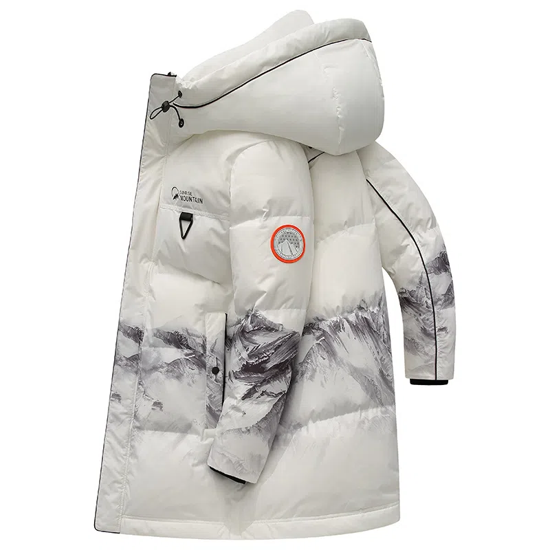 鸭鸭 雪山渐变迷彩系列 情侣中长款户外保暖连帽韩版休闲宽松潮流羽绒服 男女同款