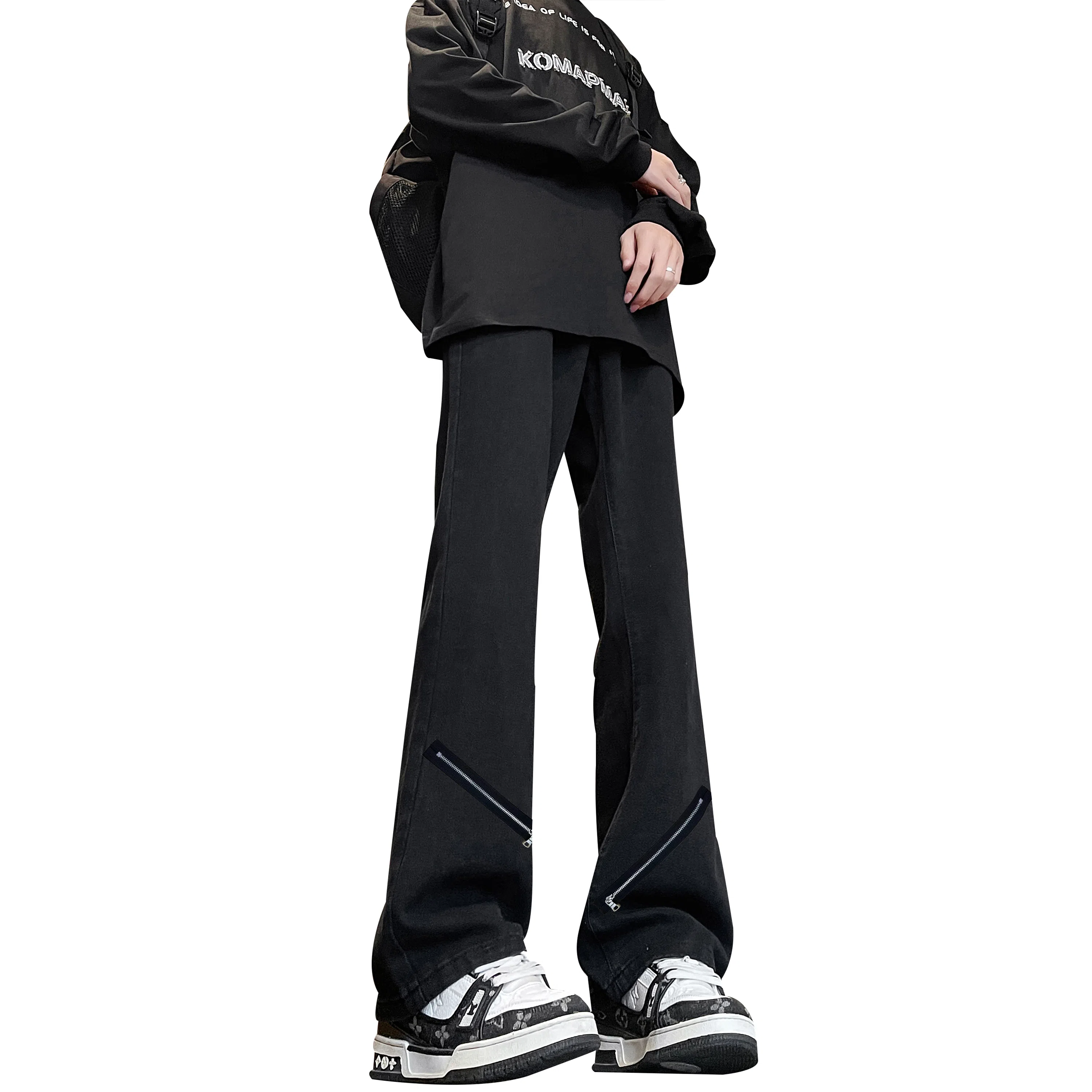 【设计感假拉链可开】布客行 微喇修身显高显瘦显腿长潮牌休闲百搭美式高街复古纯色基础款水洗做旧废土风通勤弹力柔软牛仔裤 男女同款