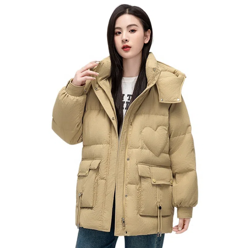 鸭鸭 冬季时尚中长款加厚鸭绒休闲气质简约面包服羽绒服 女款