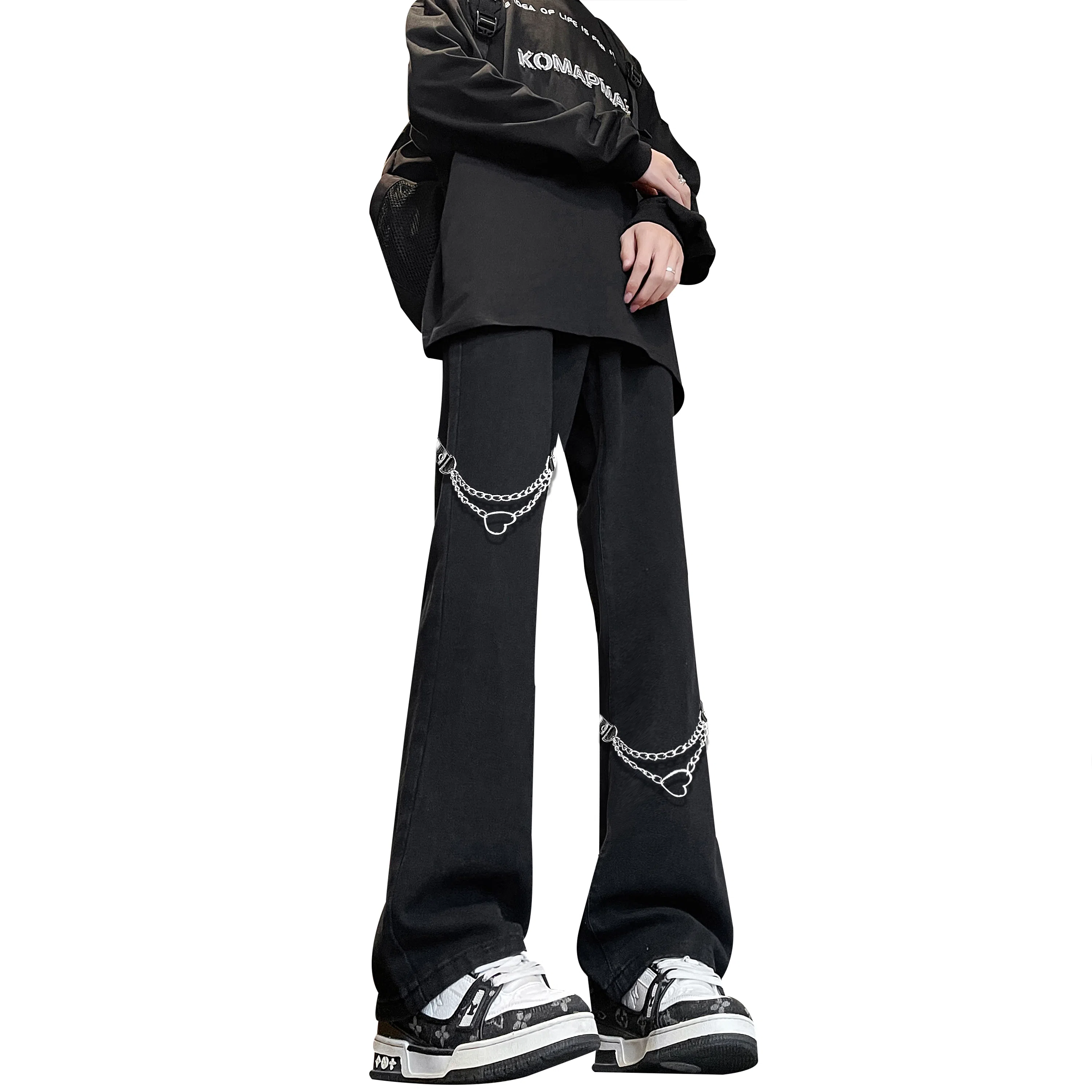 【重工绑带链条拼接】布客行 微喇修身显高显瘦显腿长潮牌休闲百搭美式高街复古纯色基础款水洗做旧废土风通勤弹力牛仔裤 男女同款