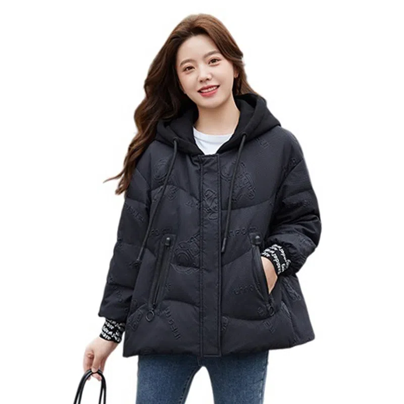 鸭鸭 秋冬季面包服保暖女短款小个子连帽宽松时尚保暖外套羽绒服 女款
