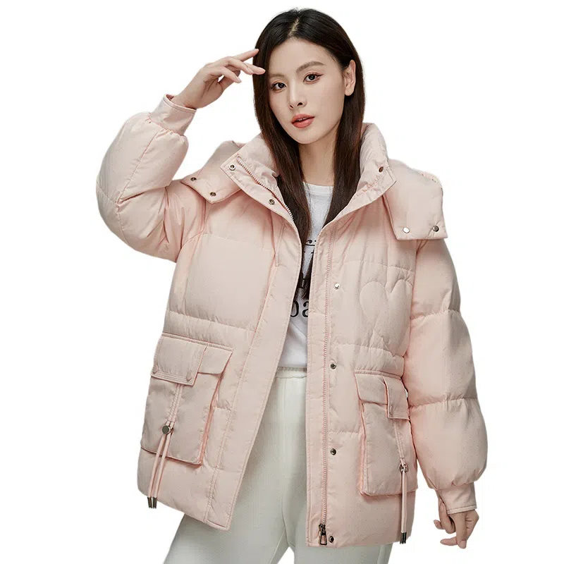 鸭鸭 冬季时尚中长款加厚鸭绒休闲气质简约面包服羽绒服 女款