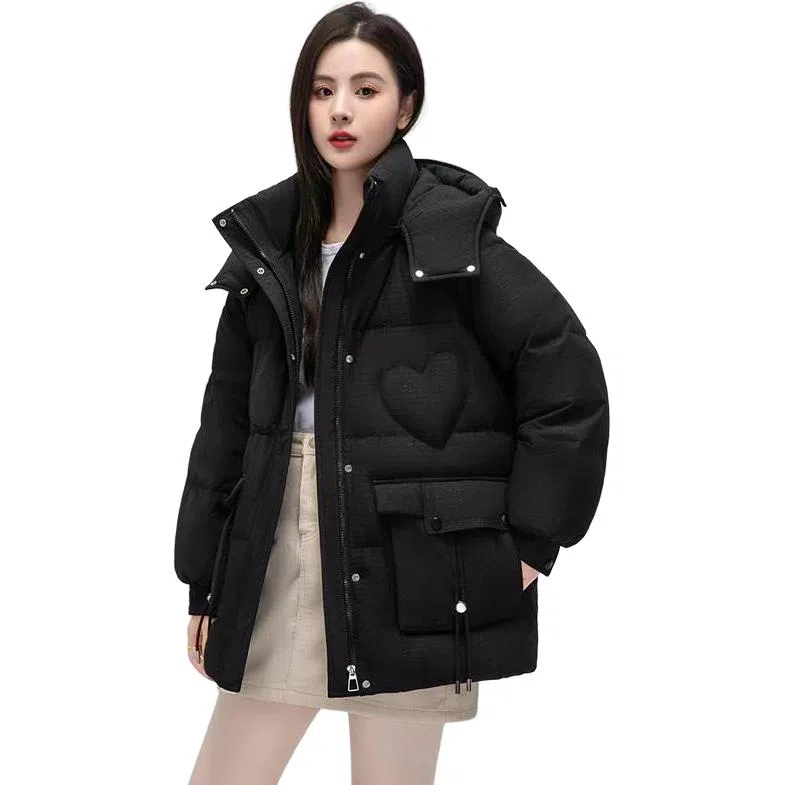 鸭鸭 冬季时尚中长款加厚鸭绒休闲气质简约面包服羽绒服 女款