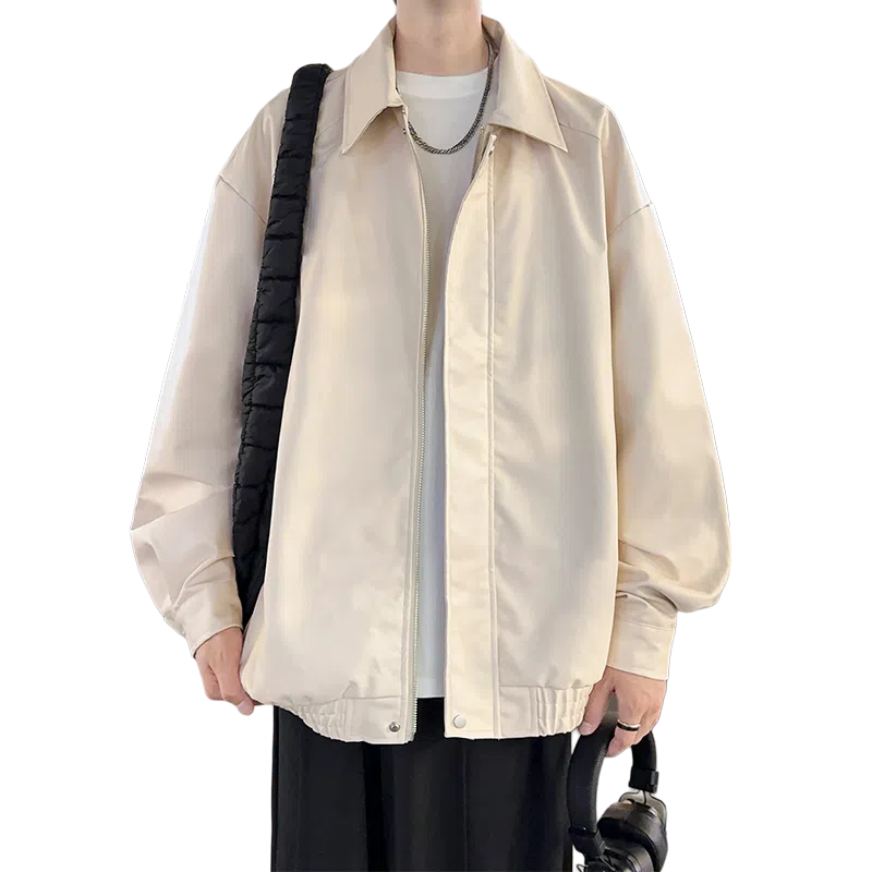 宝米卡 美拉德纯色翻领机车外套休闲春秋潮皮衣 男女同款