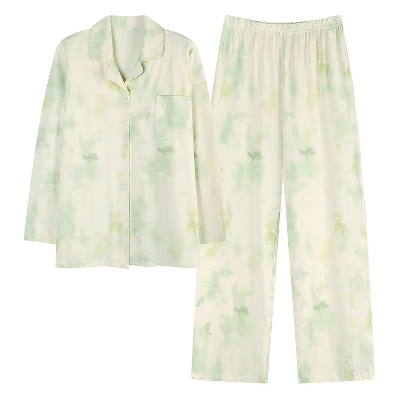 莫代尔 舒适柔软经典翻领开衫清新韩版个性家居服可外穿睡衣套装 女款